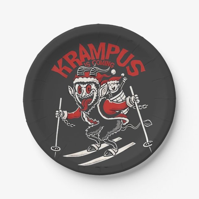 Plato De Papel Saludo de Navidad del Diablo de Navidad Krampus  (Anverso)