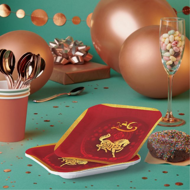 Plato De Papel Saludo del año del caballo de la Luck Linterna de  (Multi)