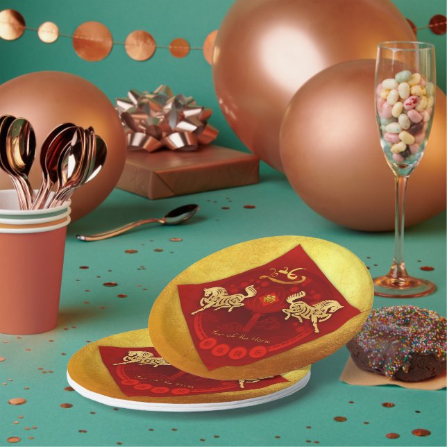 Plato De Papel Saludo del año del caballo de la Luck Linterna de  (Multi)