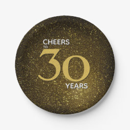 Plato De Papel Saludos a 30 años Oro Negro 30 cumpleaños