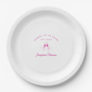 Plato De Papel Saludos a 40 años Personalizado Rosa 40 de cumplea