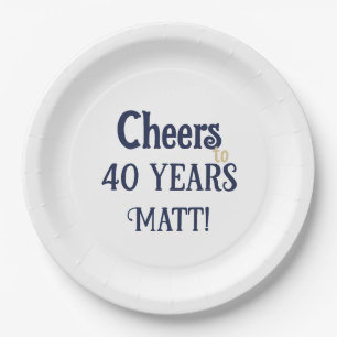 Plato De Papel Saludos a 40 años Plate azul y oro de cumpleaños
