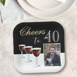 Plato De Papel Saludos a 40 Red Wine Glass Photo 40th Birthday