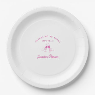 Plato De Papel Saludos a 60 años Personalizado Rosa 60 de cumplea