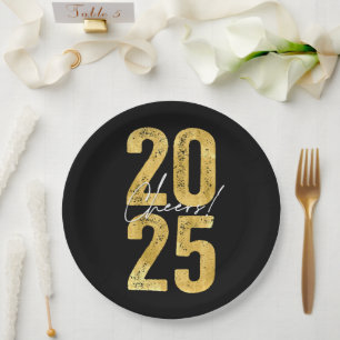 Plato De Papel Saludos A La Tipografía De Oro 2025 Año Nuevo Mode