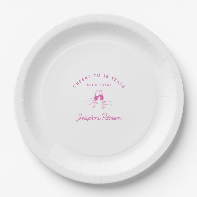 Plato De Papel Saludos a Personalizado Rosa 18 años (Anverso)