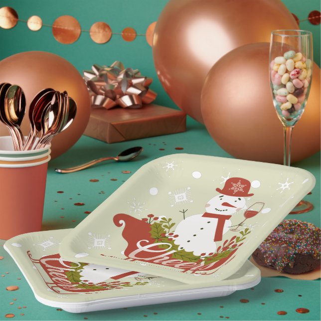 Plato De Papel Saludos a Snowman con Fiesta de Navidades de vino  (Multi)