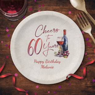 Plato De Papel Saludos a Vino 60 cumpleaños
