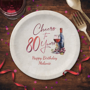 Plato De Papel Saludos a Vino 80 cumpleaños