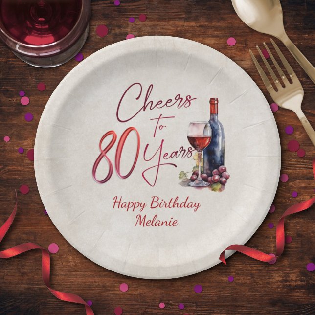 Plato De Papel Saludos a Vino 80 cumpleaños (Subido por el creador)