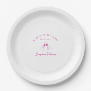 Plato De Papel Saludos al Personalizado Rosa 100 años