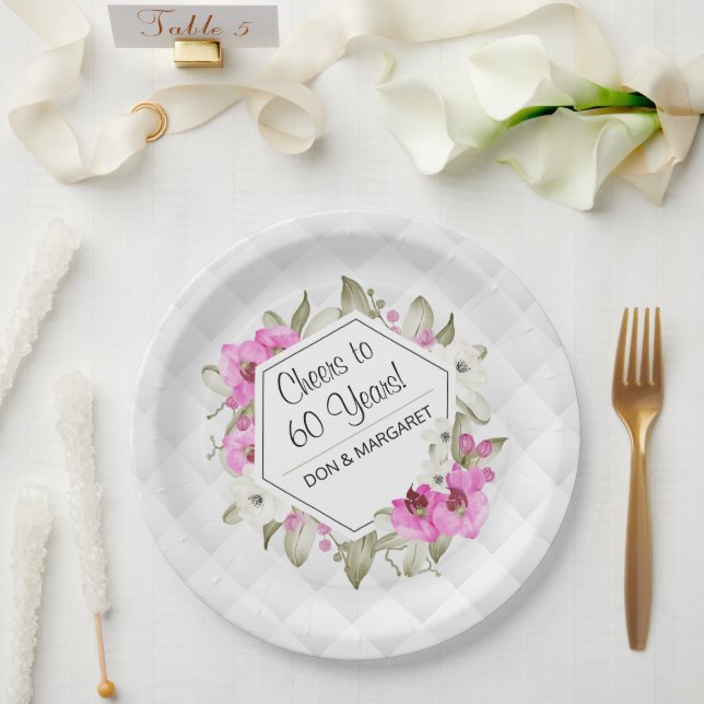 Plato De Papel Saludos al Personalizado rosado geométrico del dia (Boda)