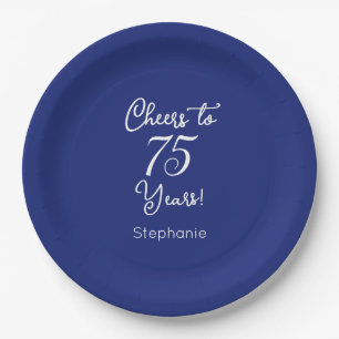 Plato De Papel Saludos azules a 75 años 75 cumpleaños