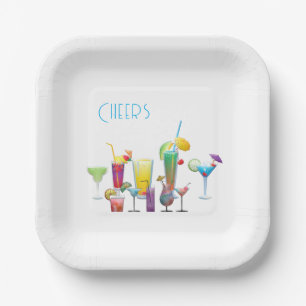 Plato De Papel Saludos, divertidos cócteles coloridos