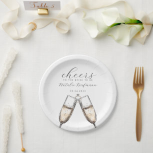 Plato De Papel Saludos Elegantes y Bubbly Champange Bridal Shower