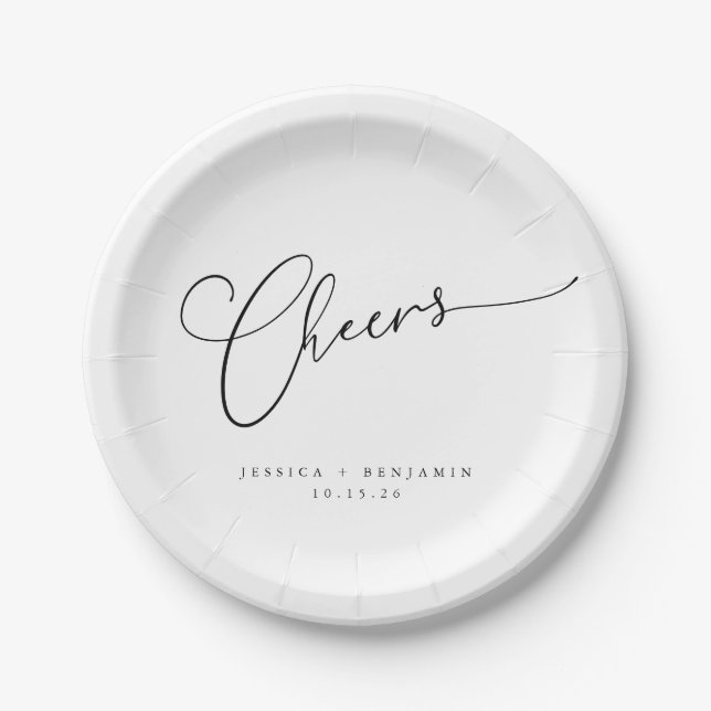 Plato De Papel Saludos Minimal Black Script Custom Wedding (Anverso)