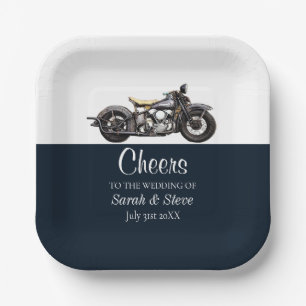 Plato De Papel Saludos Motocicleta Vintage Wedding Date Novia Gro