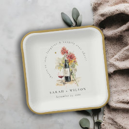 Plato De Papel Saludos para amar al Boda floral rojo amarillo del