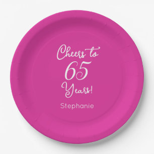 Plato De Papel Saludos rosas a 65 años 65 cumpleaños