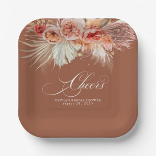 Plato De Papel Saludos Terracota Floral Hierba de Pampas