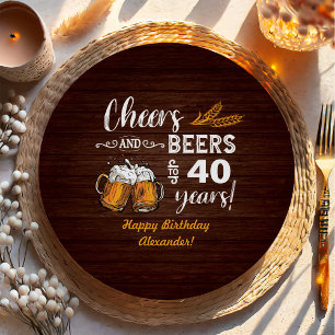 Plato De Papel Saludos y cervezas 40.ª Rústica de cumpleaños
