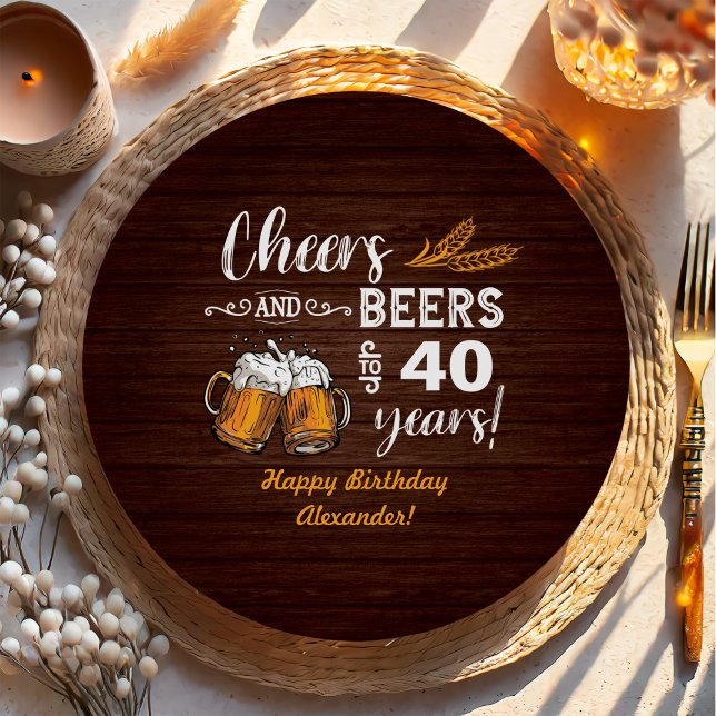 Plato De Papel Saludos y cervezas 40.ª Rústica de cumpleaños (Subido por el creador)