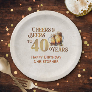 Plato De Papel Saludos y cervezas 40 cumpleaños