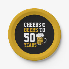 Plato De Papel Saludos y cervezas a 50 años 50 cumpleaños
