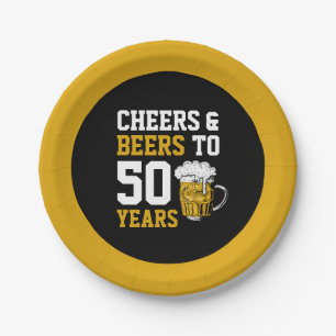 Plato De Papel Saludos y cervezas a 50 años 50 cumpleaños