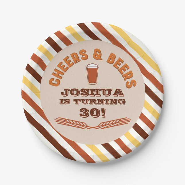 Plato De Papel Saludos y cervezas Placas de papel de cumpleaños (Anverso)