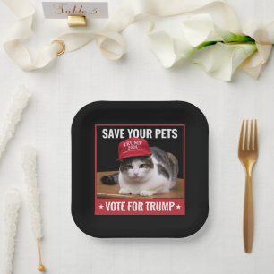 Plato De Papel Salva a tus mascotas Vota por Trump Cita de la ele