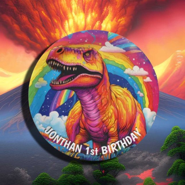 Plato De Papel Salvaje arcoiris Un cumpleaños T Rex (Subido por el creador)