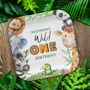 Plato De Papel Salvaje Cumpleaños 1 Safari de la Jungla 