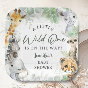 Plato De Papel Salvaje Safari de la Jungla de Animales Baby Showe