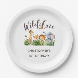Plato De Papel Salvaje Un Bebé Animales Jungla Safari Primer cump