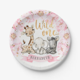 Plato De Papel Salvaje Un Floral Peony Safari primer cumpleaños