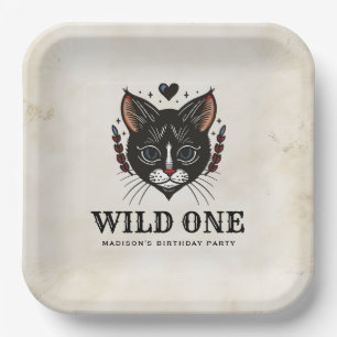 Plato De Papel Salvaje un gato gatito lindo Rockabilly primer cum