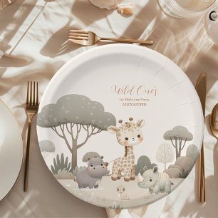 Plato De Papel Salvaje Un Safari de la Selva Niño Primer cumpleañ