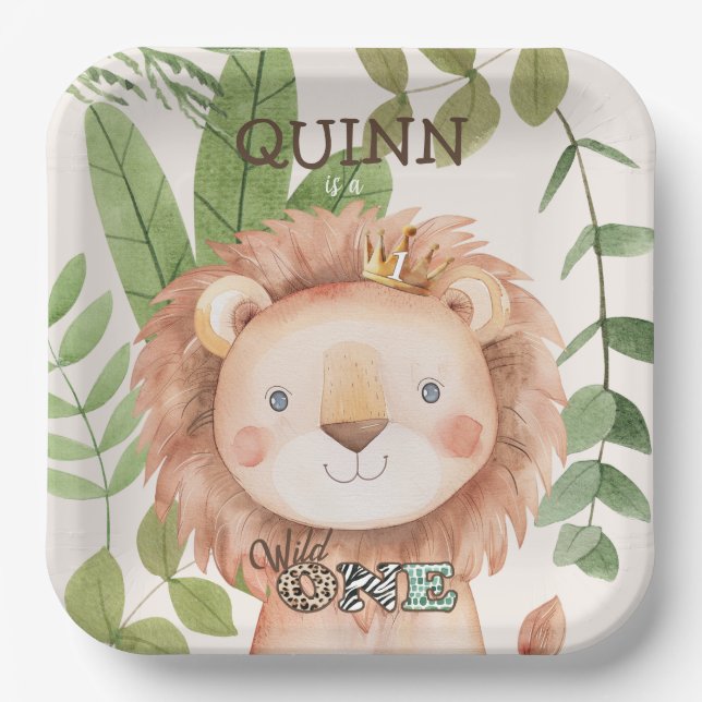 Plato De Papel Salvaje Una Jungla Animales Safari Primer cumpleañ (Anverso)