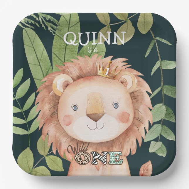 Plato De Papel Salvaje Una Jungla Animales Safari Primer cumpleañ (Anverso)