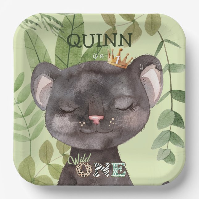 Plato De Papel Salvaje Una Jungla Animales Safari Primer cumpleañ (Anverso)