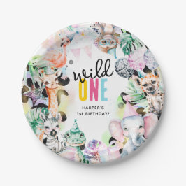 Plato De Papel Salvaje UNO Animales Safari Guay Primer cumpleaños
