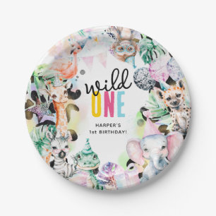 Plato De Papel Salvaje UNO Animales Safari Guay Primer cumpleaños