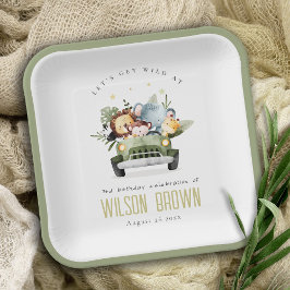 Plato De Papel Salvajes animales de la selva tropical en el cumpl