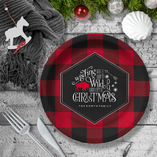 Plato De Papel Salvajes Navidades Maravillosos Red Buffalo Plaid 