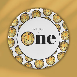 Plato De Papel Salvajes, un león, primer cumpleaños