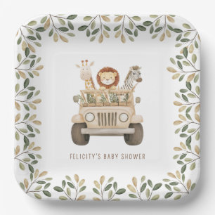 Plato De Papel Salvajes un Safari Animales Neutrales Baby Shower