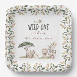 Plato De Papel Salvajes un Safari Animales Neutrales Baby Shower