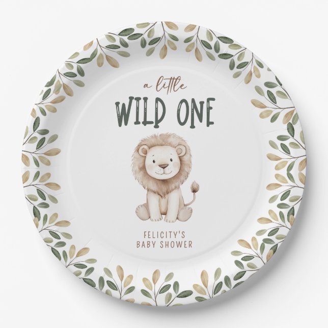 Plato De Papel Salvajes un Safari Animales Neutrales Baby Shower (Anverso)