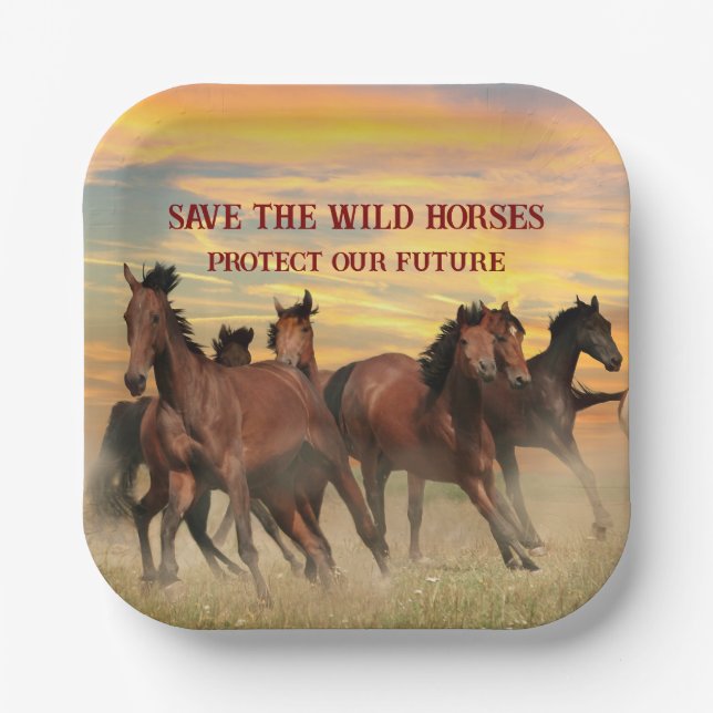 Plato De Papel Salvar a los Caballos Salvajes (Anverso)